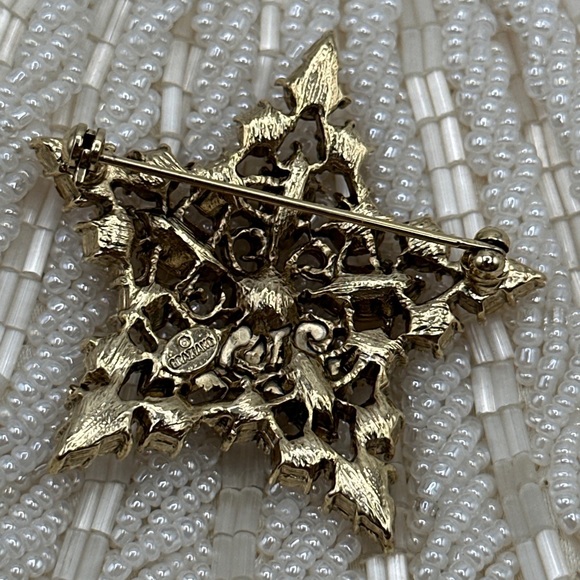 Gorgeous Goldtone GRAZIANO Champagne & Pink Rhinestone STAR Brooch Pin #028 - Picture 4 of 7
